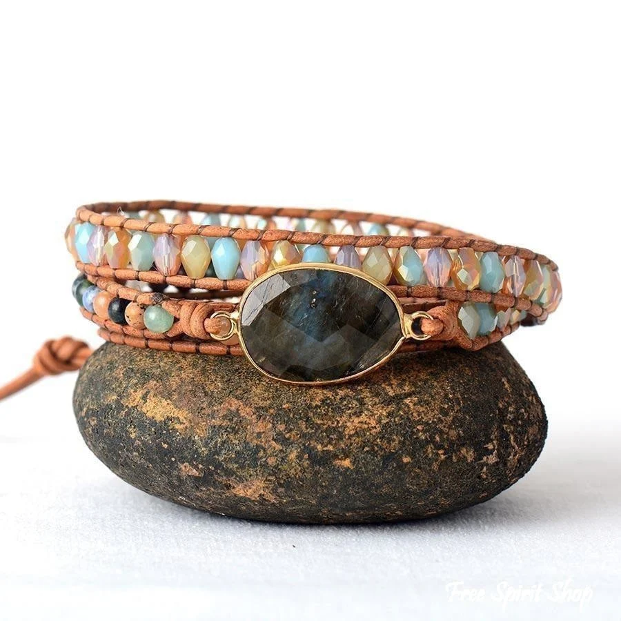 Natural Labradorite & Mix Gemstone Beads Wrap Bracelet - Image 3
