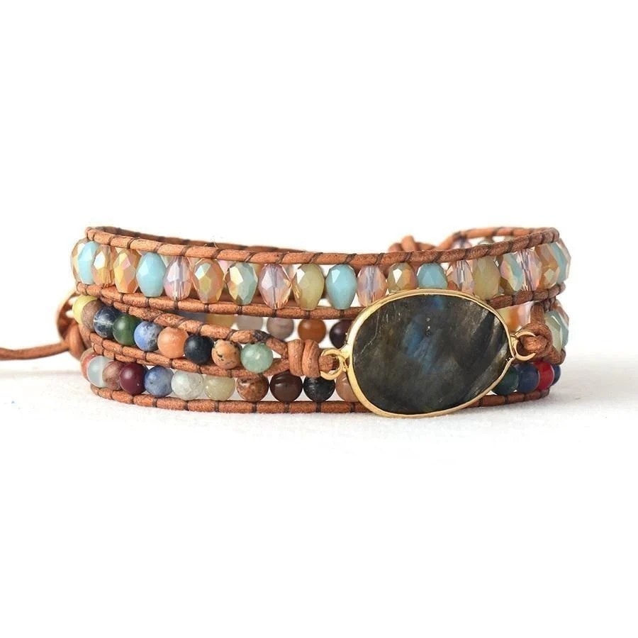 Natural Labradorite & Mix Gemstone Beads Wrap Bracelet - Image 4