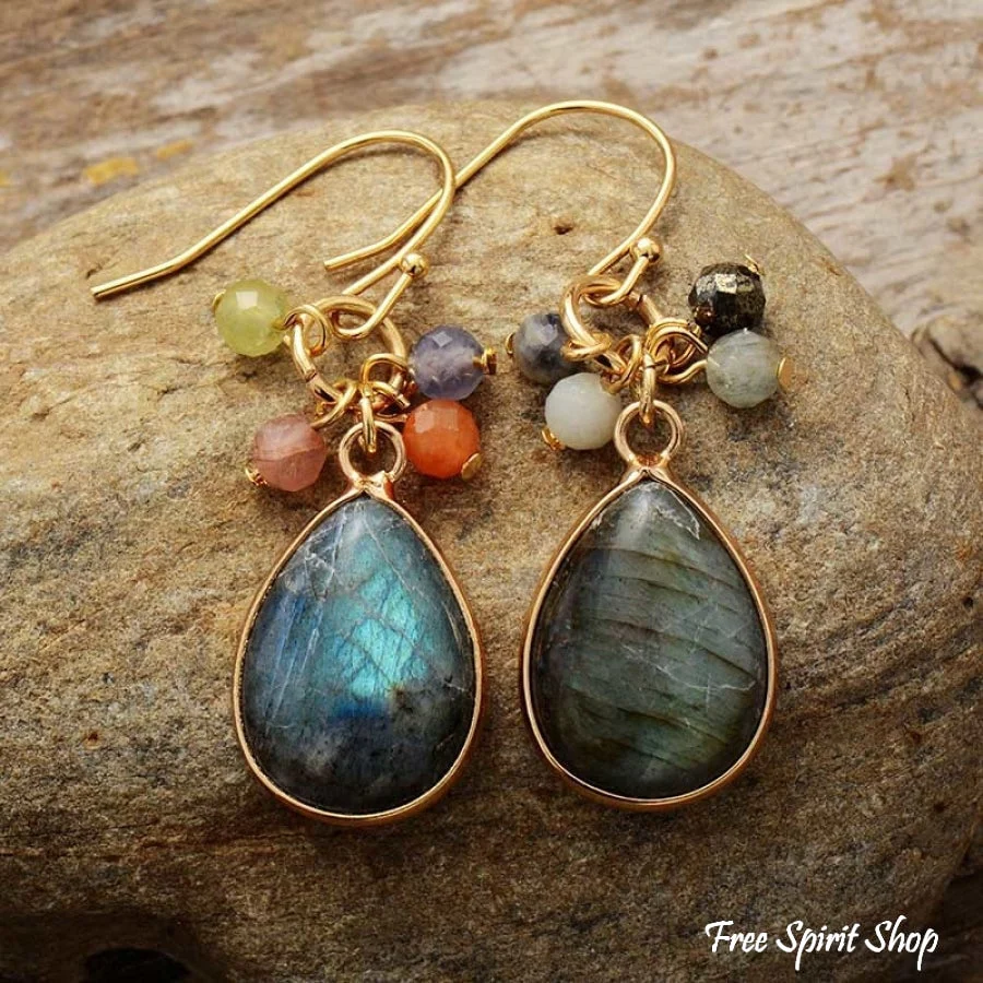 Natural Labradorite & Mixed Beads Drop Earrings - Image 3