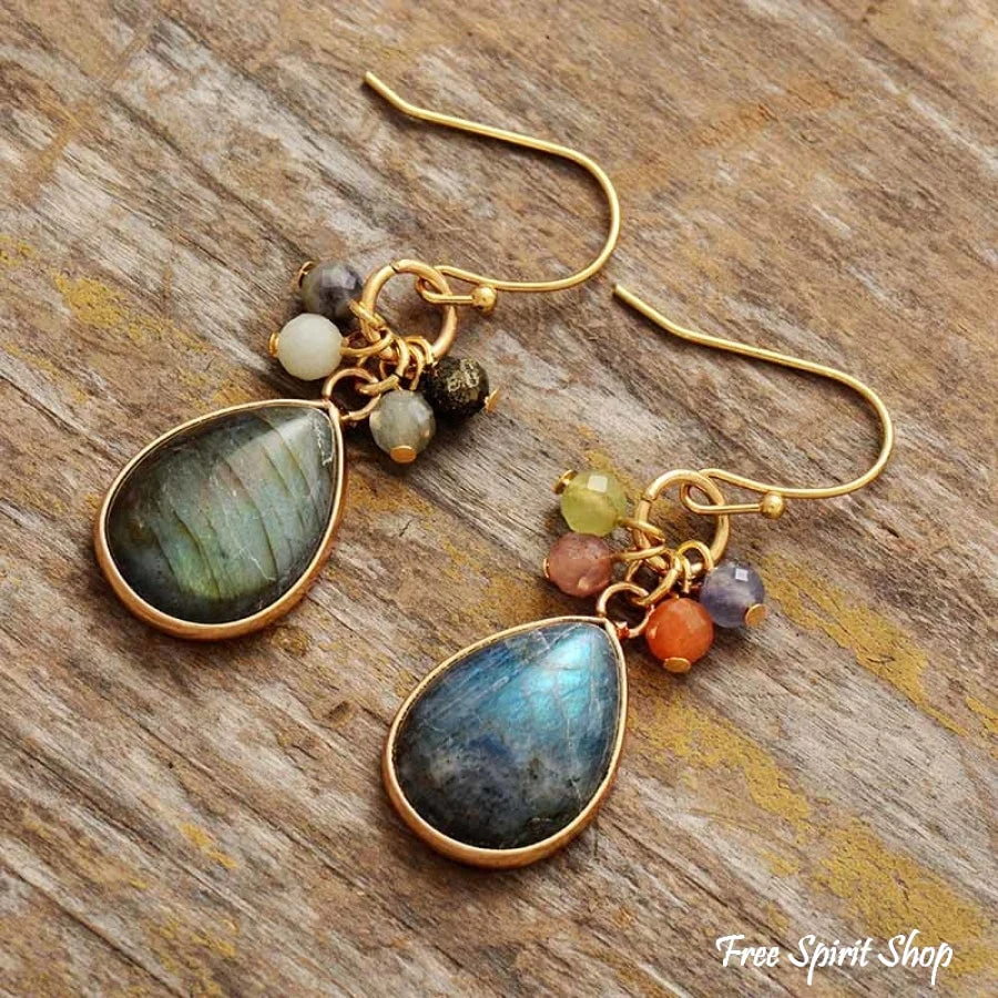 Natural Labradorite & Mixed Beads Drop Earrings - Image 4