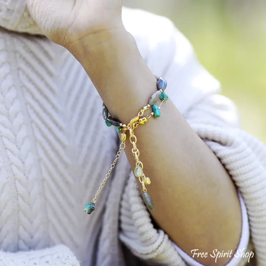 Natural Labradorite Oval Bead Bracelet - Image 2