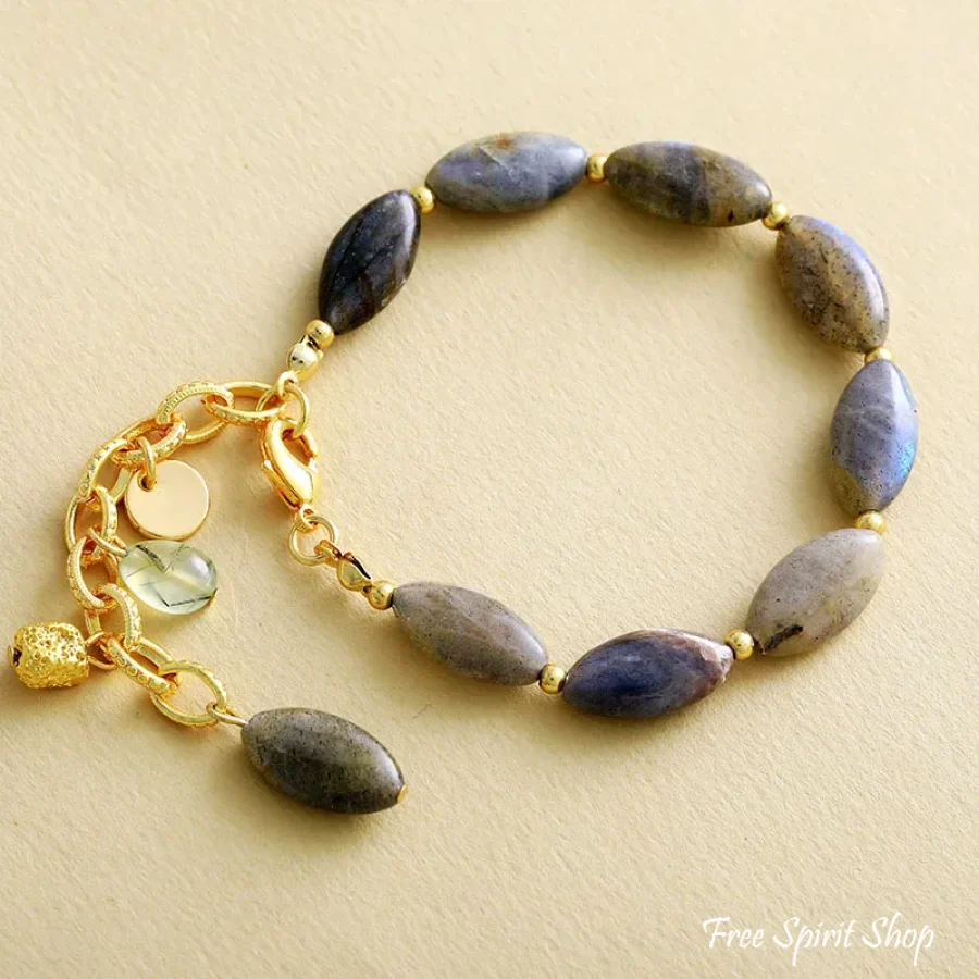 Natural Labradorite Oval Bead Bracelet - Image 3