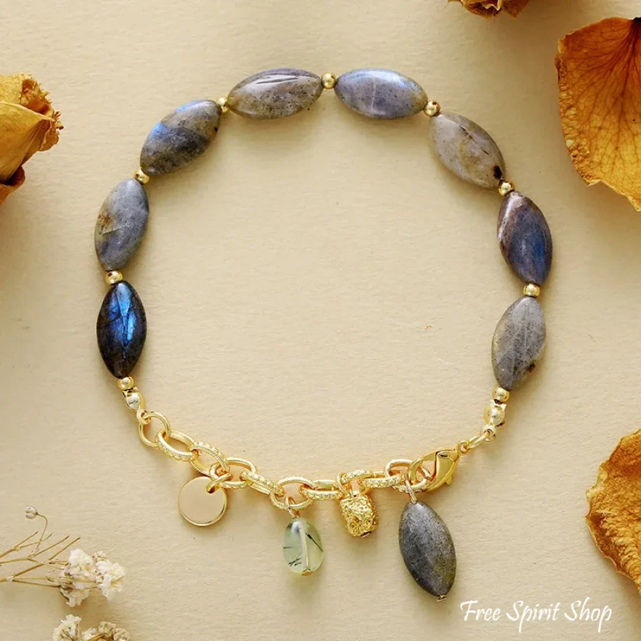 Natural Labradorite Oval Bead Bracelet - Image 5