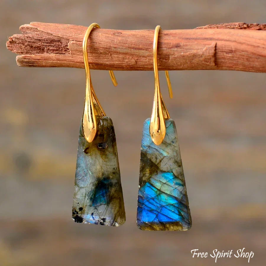Natural Labradorite Pyramid Earrings