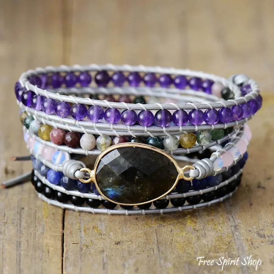 Natural Labradorite Sodalite Indian Agate Wrap Bracelet