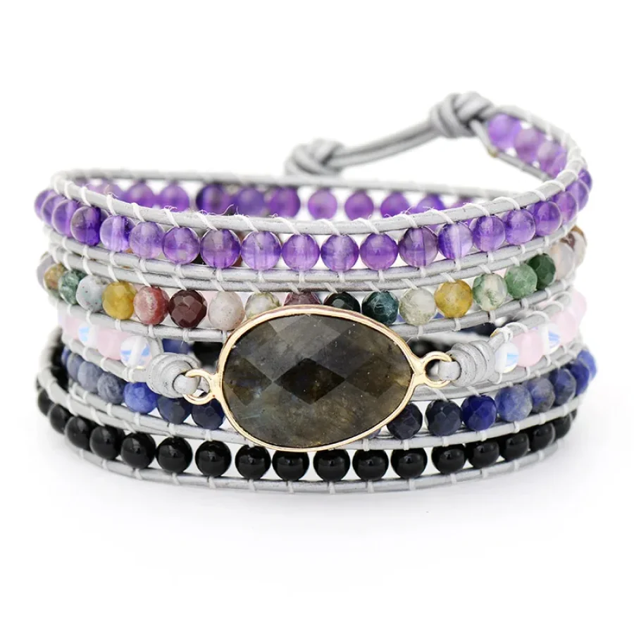 Natural Labradorite Sodalite Indian Agate Wrap Bracelet - Image 3