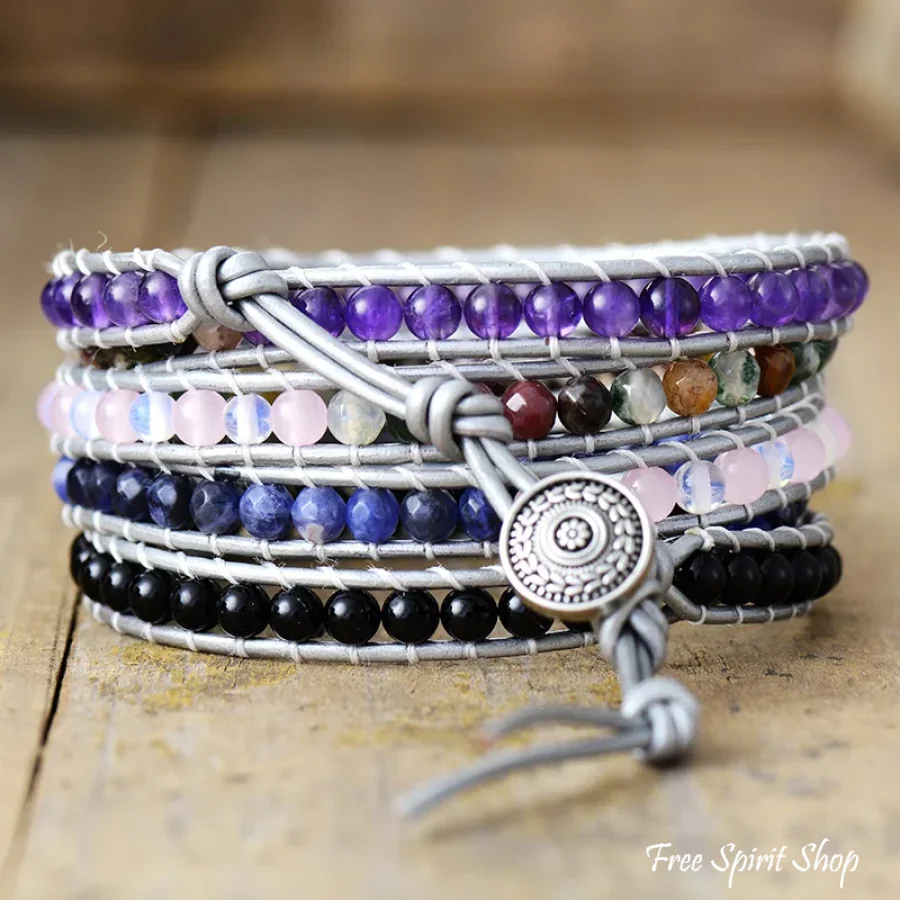 Natural Labradorite Sodalite Indian Agate Wrap Bracelet - Image 4