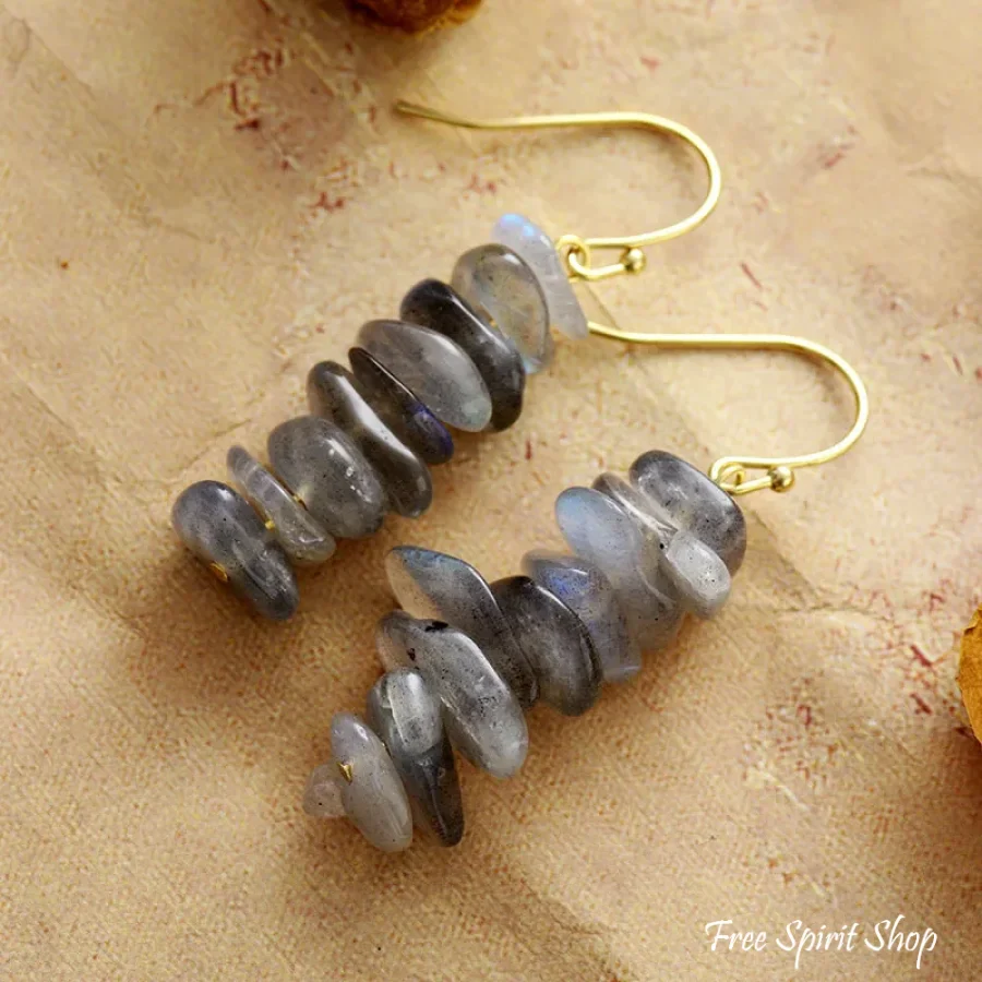 Natural Labradorite Stone Stacked Drop Earrings - Image 2