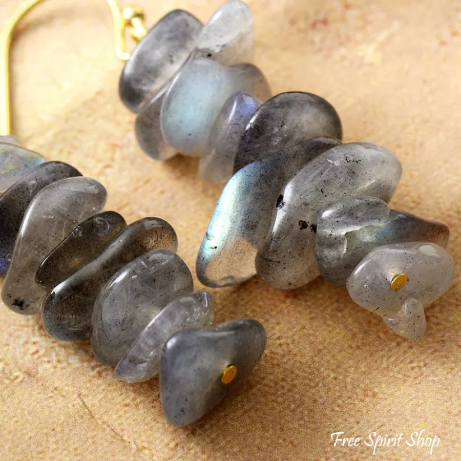 Natural Labradorite Stone Stacked Drop Earrings - Image 3