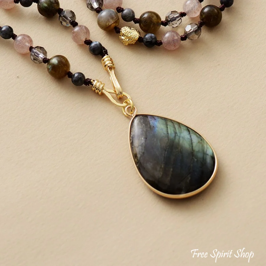 Natural Labradorite & Strawberry Quartz Beaded Necklace - Image 5