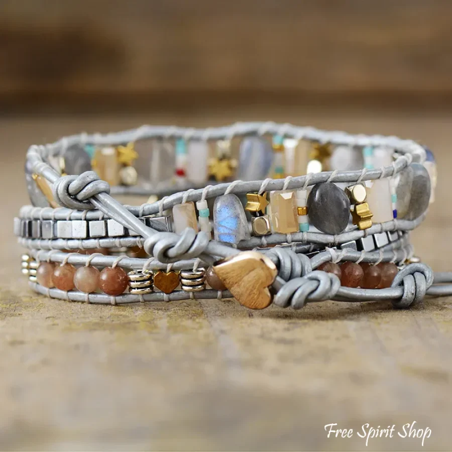Natural Labradorite & Strawberry Quartz Silver Wrap - Image 5