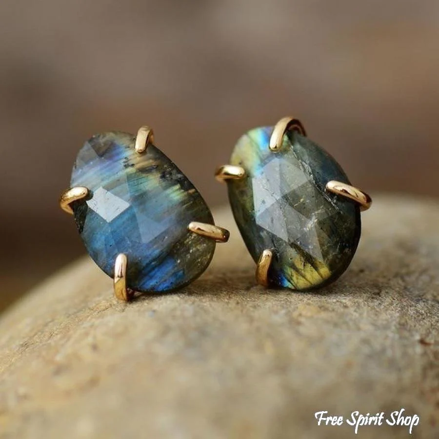 Natural Labradorite Stud Earrings - Image 3