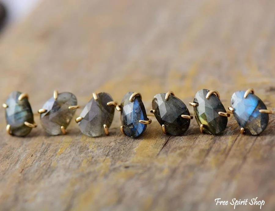 Natural Labradorite Stud Earrings - Image 4