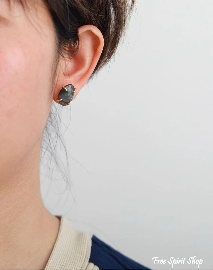 Natural Labradorite Stud Earrings - Image 5