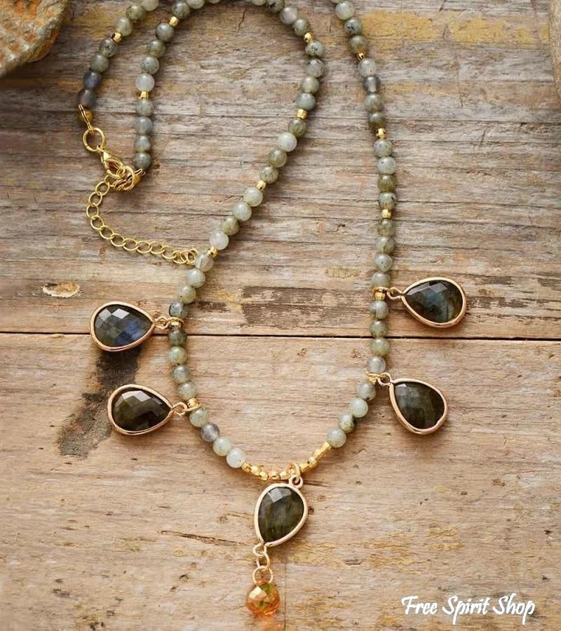 Natural Labradorite Teardrop Beaded Necklace - Image 3