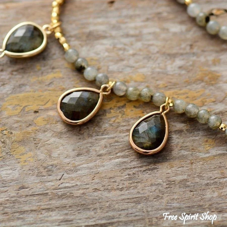 Natural Labradorite Teardrop Beaded Necklace - Image 4