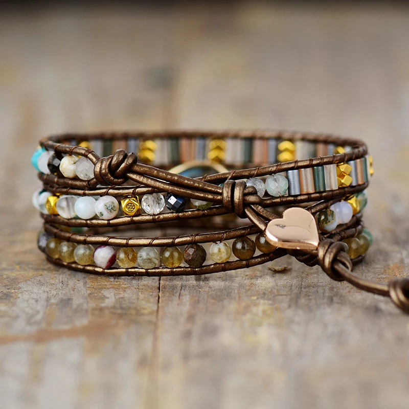 Natural Labradorite Teardrop Bronze Wrap Bracelet - Image 4