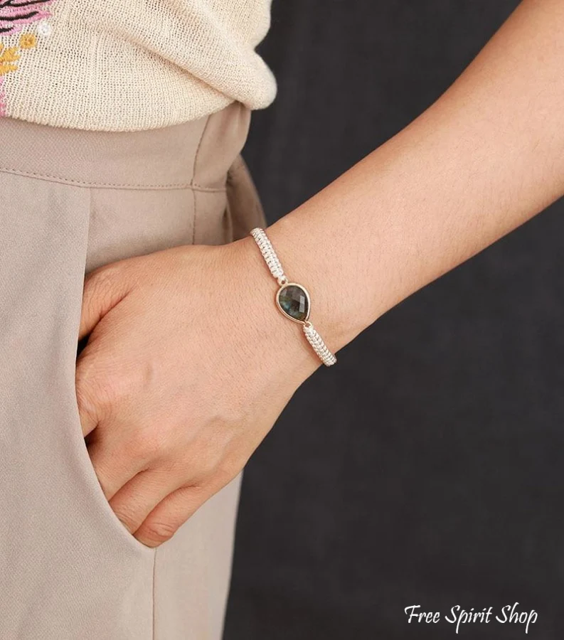 Natural Labradorite Teardrop Charm Bracelet - Image 2