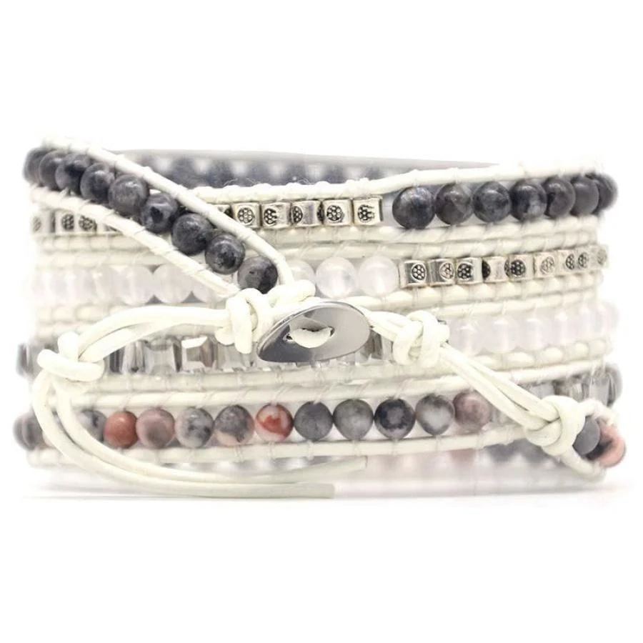 Natural Labradorite, White Jade & Druzy Wrap Bracelet - Image 5