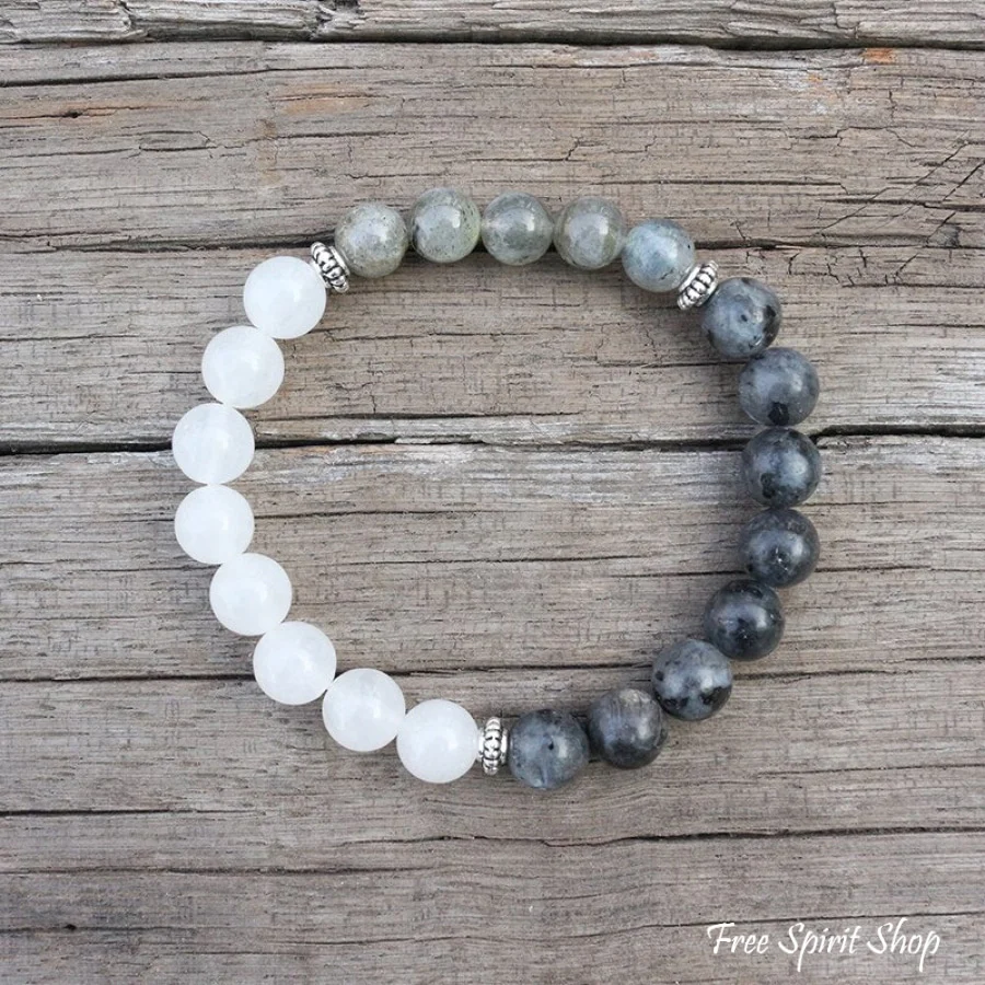 Natural Labradorite & White Stone Bead Bracelet - Image 2