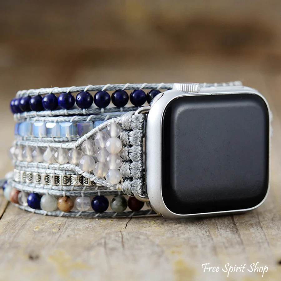 Natural Lapis & Agate Gray Apple Watch Band
