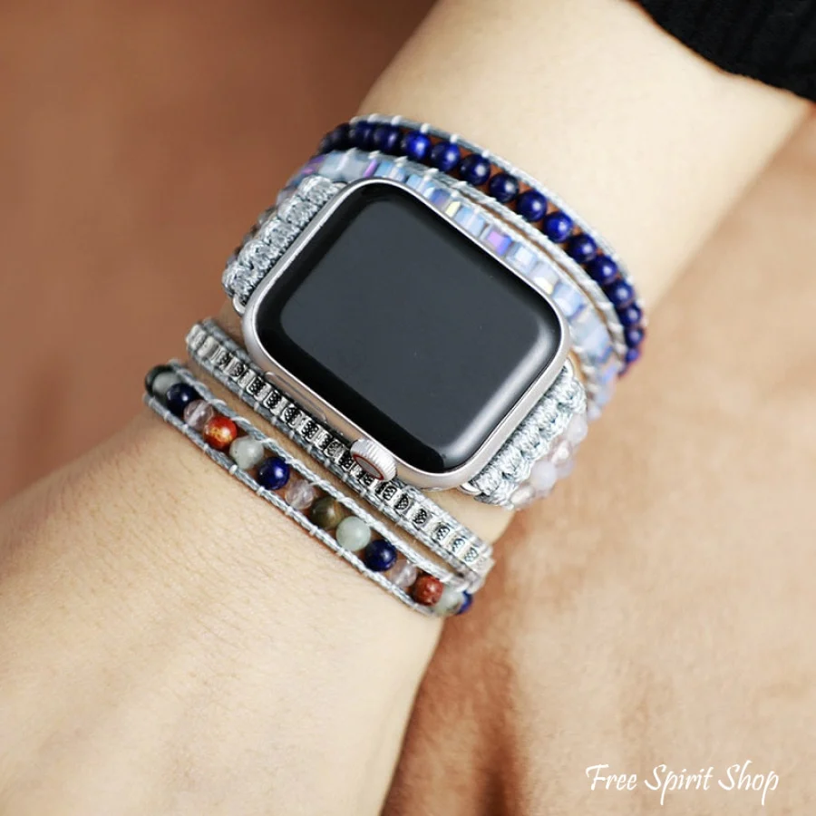 Natural Lapis & Agate Gray Apple Watch Band - Image 2