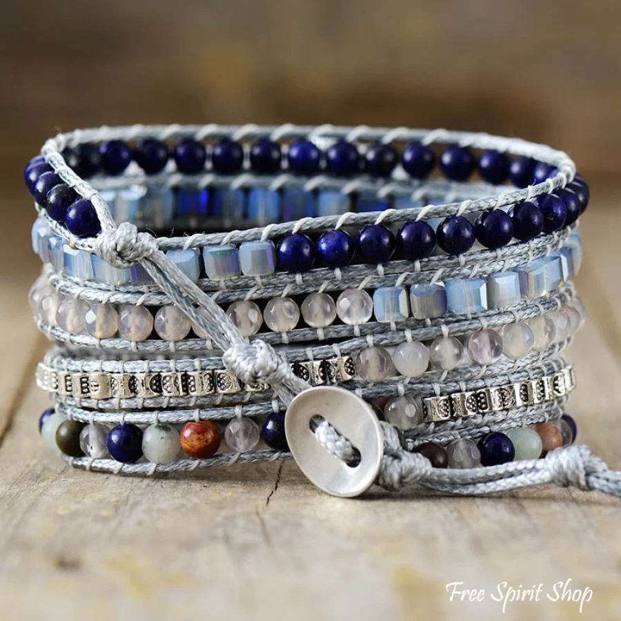 Natural Lapis & Agate Gray Apple Watch Band - Image 3