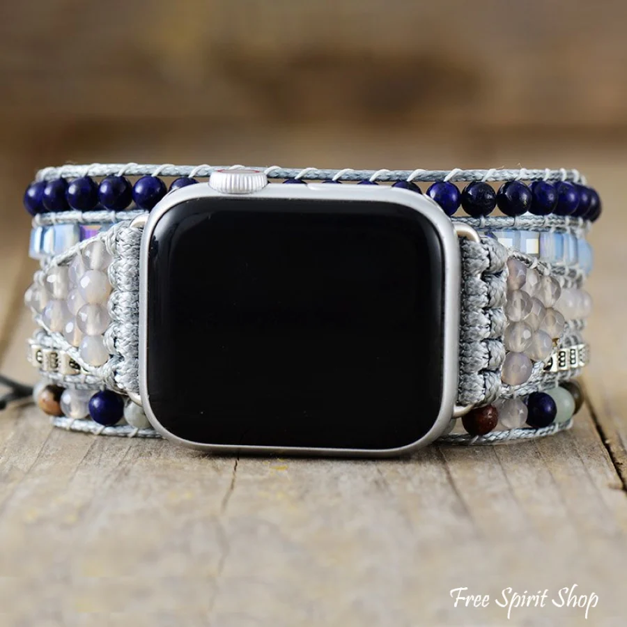Natural Lapis & Agate Gray Apple Watch Band - Image 4