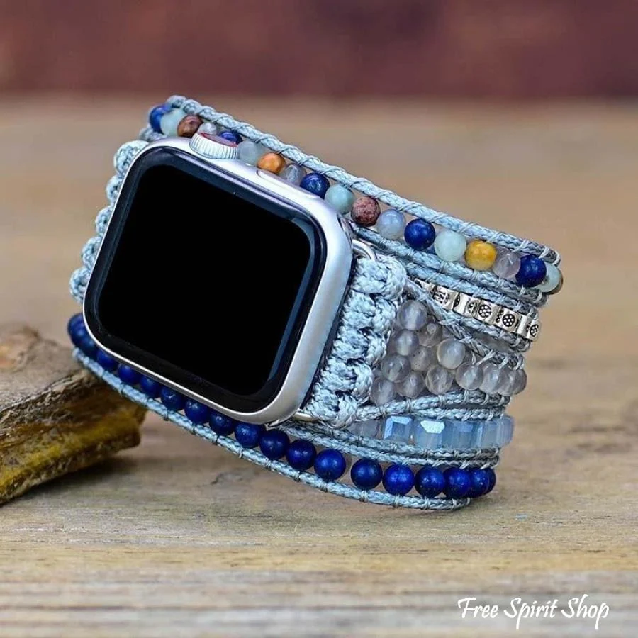 Natural Lapis Lazuli Beaded Apple Watch Band - Image 3
