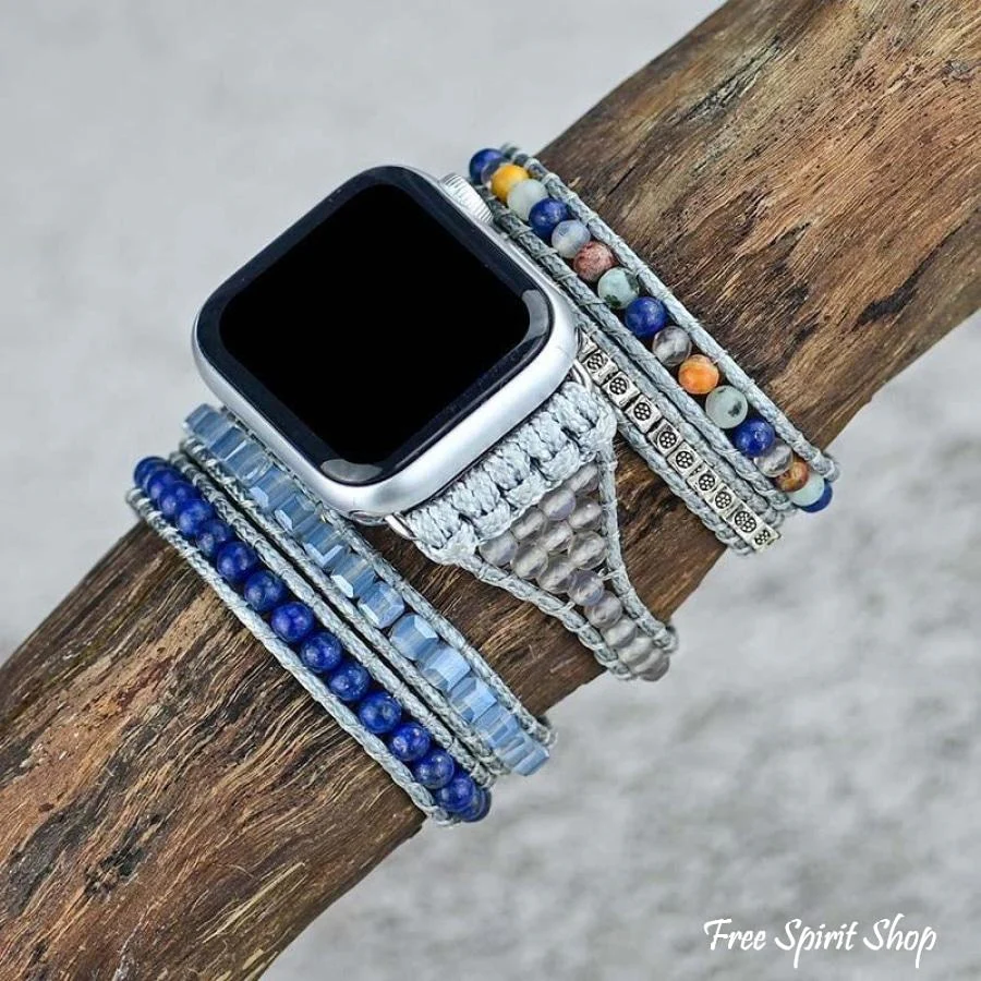 Natural Lapis Lazuli Beaded Apple Watch Band - Image 4