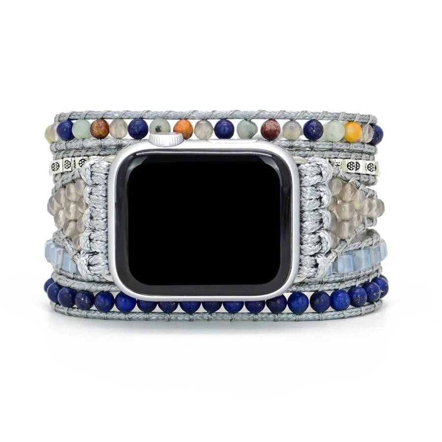 Natural Lapis Lazuli Beaded Apple Watch Band - Image 5