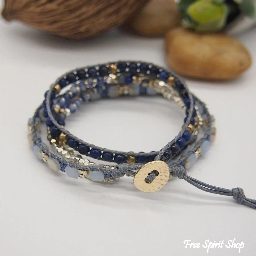 Natural Lapis Lazuli & Blue Aventurine Wrap Bracelet - Image 3
