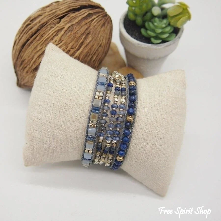 Natural Lapis Lazuli & Blue Aventurine Wrap Bracelet - Image 4