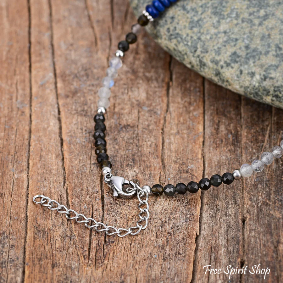 Natural Lapis Lazuli & Labradorite Beaded Anklet with Freshwater Pearls - Image 3