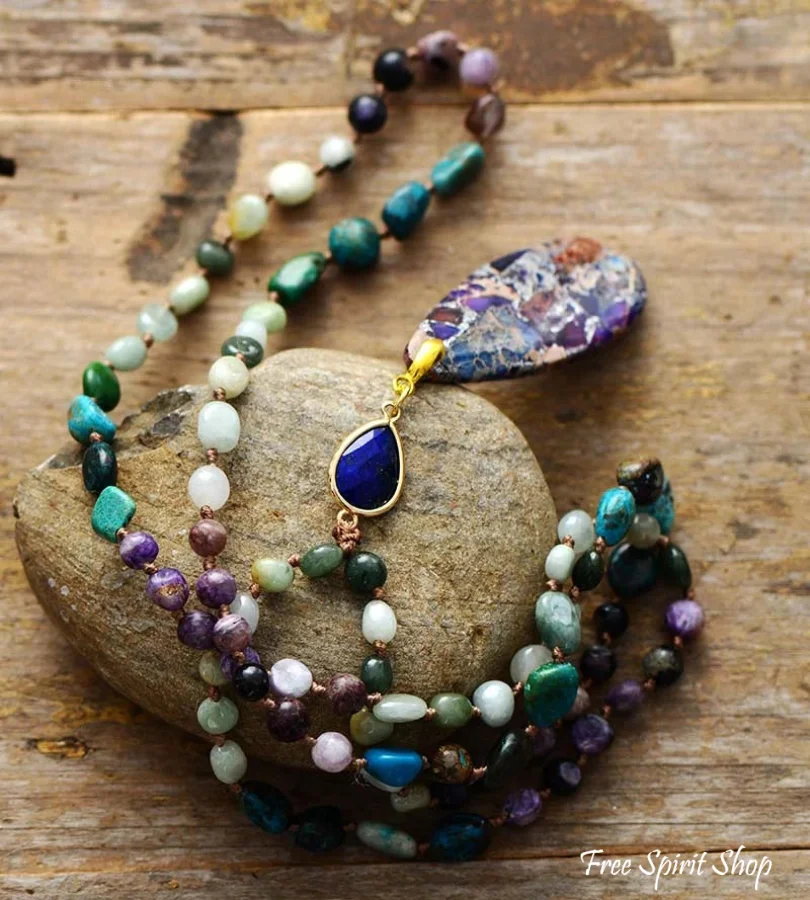 Natural Lepidolite Apatite Amazonite & Jasper Beaded Necklace - Image 3