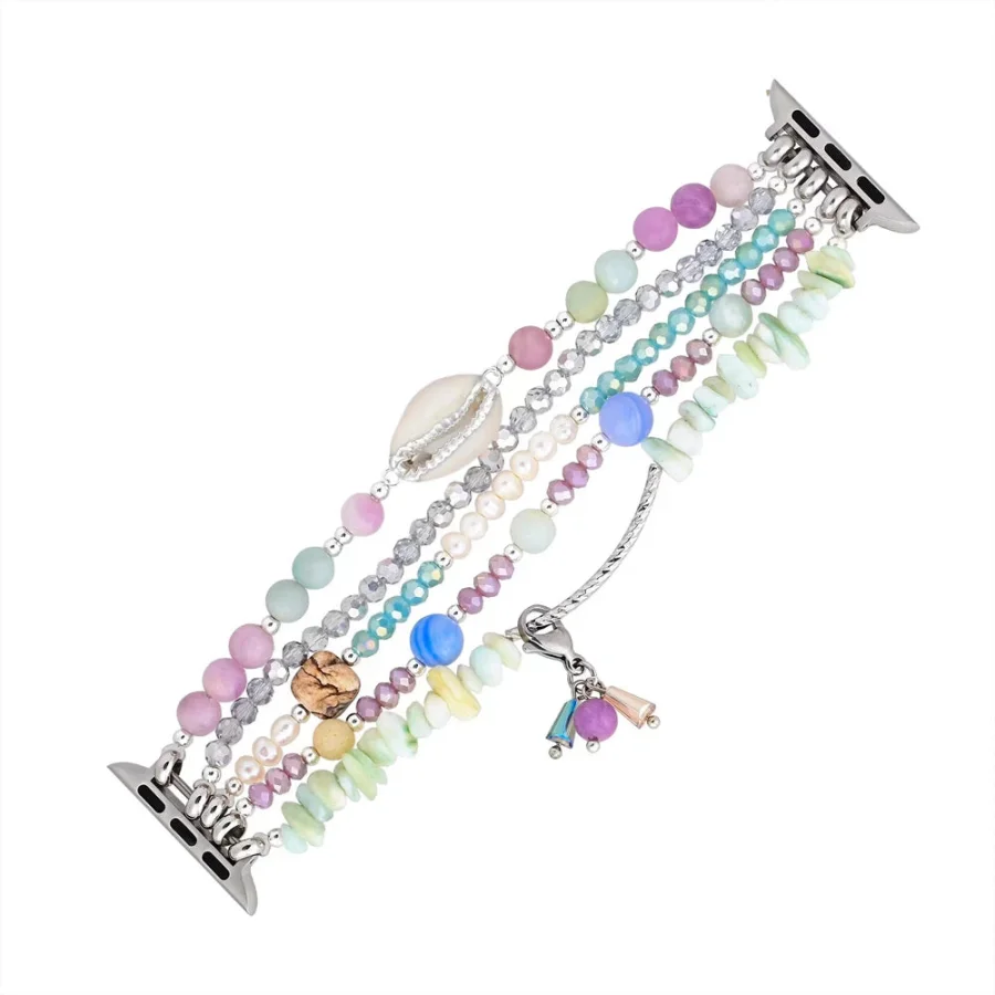 Natural Lepidolite Green Jade Amazonite & Shell Apple Watch Band - Image 5