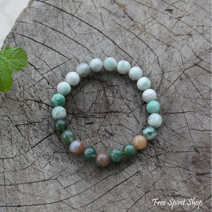 Natural Lucky Jasper & Indian Agate Bead Bracelet - Image 2
