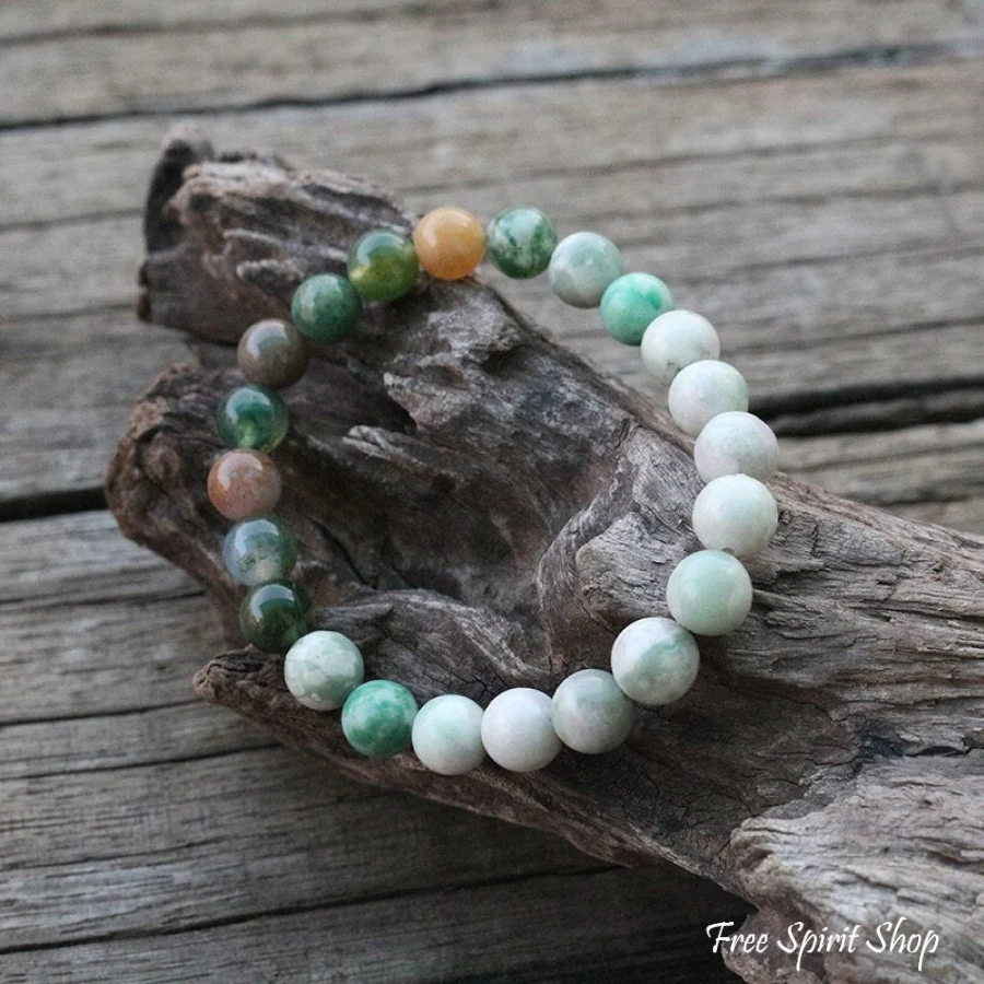 Natural Lucky Jasper & Indian Agate Bead Bracelet - Image 3