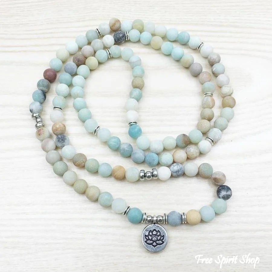 108 Natural Matte Amazonite Stone Mala Prayer Beads - Image 4