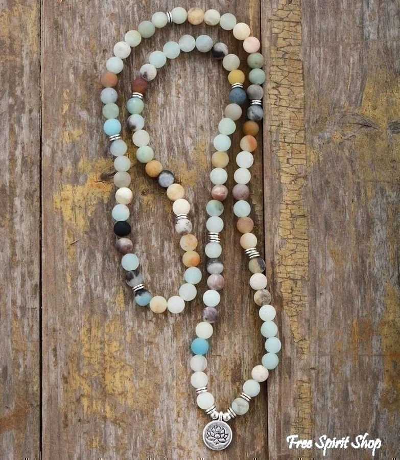 108 Natural Matte Amazonite Stone Mala Prayer Beads - Image 5