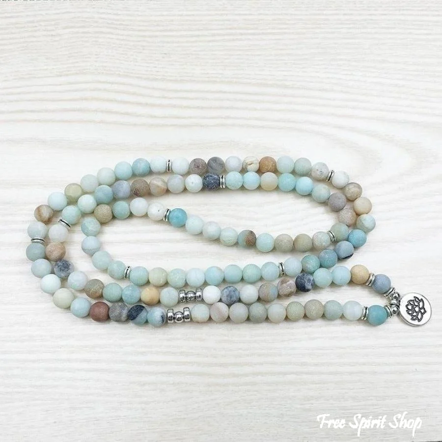 108 Natural Matte Amazonite Stone Mala Prayer Beads - Image 6