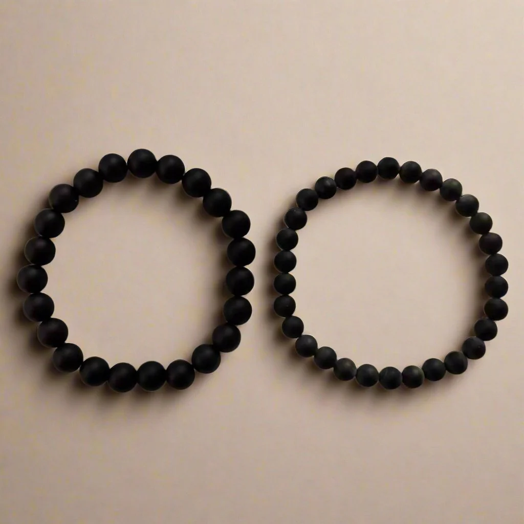Natural Matte Black Onyx Mala Bead Bracelet - Image 2