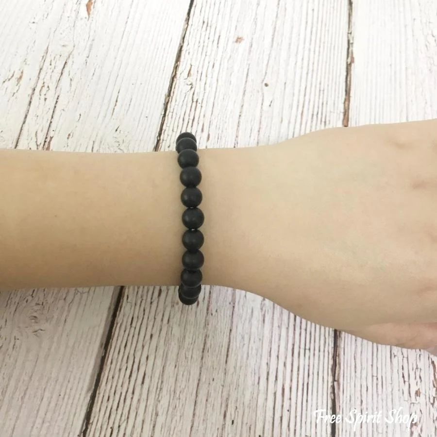 Natural Matte Black Onyx Mala Bead Bracelet - Image 4