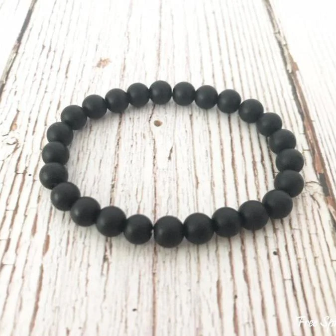 Natural Matte Black Onyx Mala Bead Bracelet - Image 5