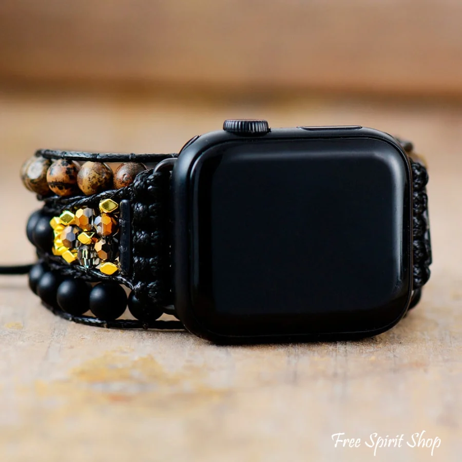 Natural Matte Black Onyx & Picture Jasper Apple Watch Band