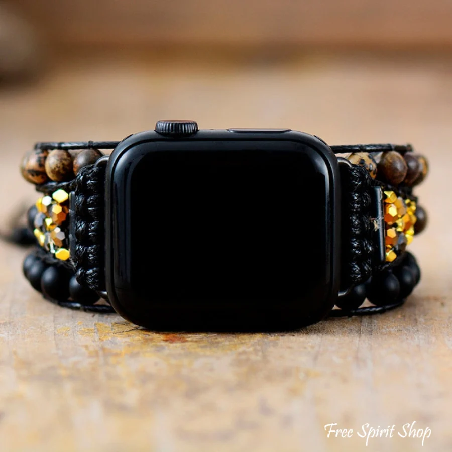 Natural Matte Black Onyx & Picture Jasper Apple Watch Band - Image 3