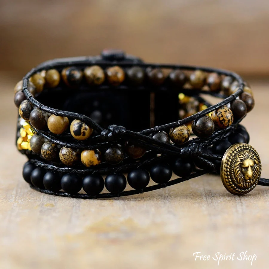 Natural Matte Black Onyx & Picture Jasper Apple Watch Band - Image 4
