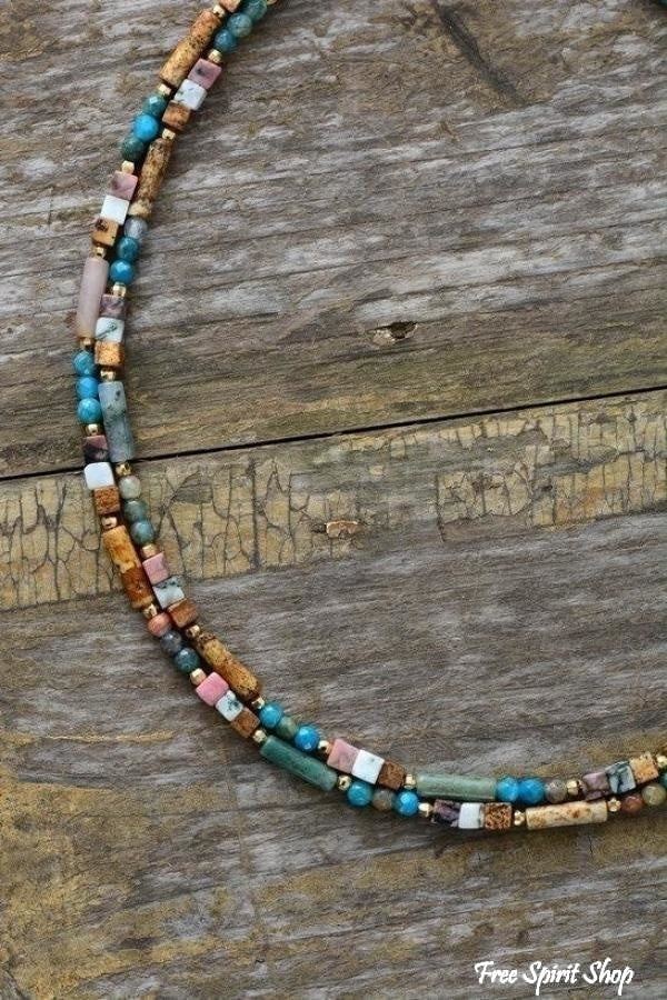 Natural Mixed Gemstone Beaded Choker Necklace - Image 3