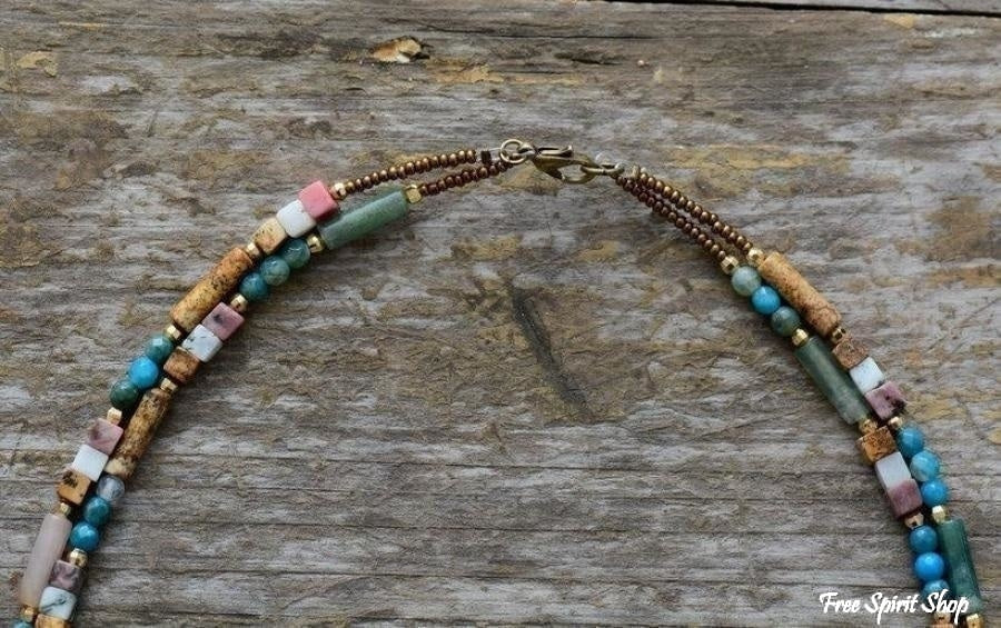 Natural Mixed Gemstone Beaded Choker Necklace - Image 4
