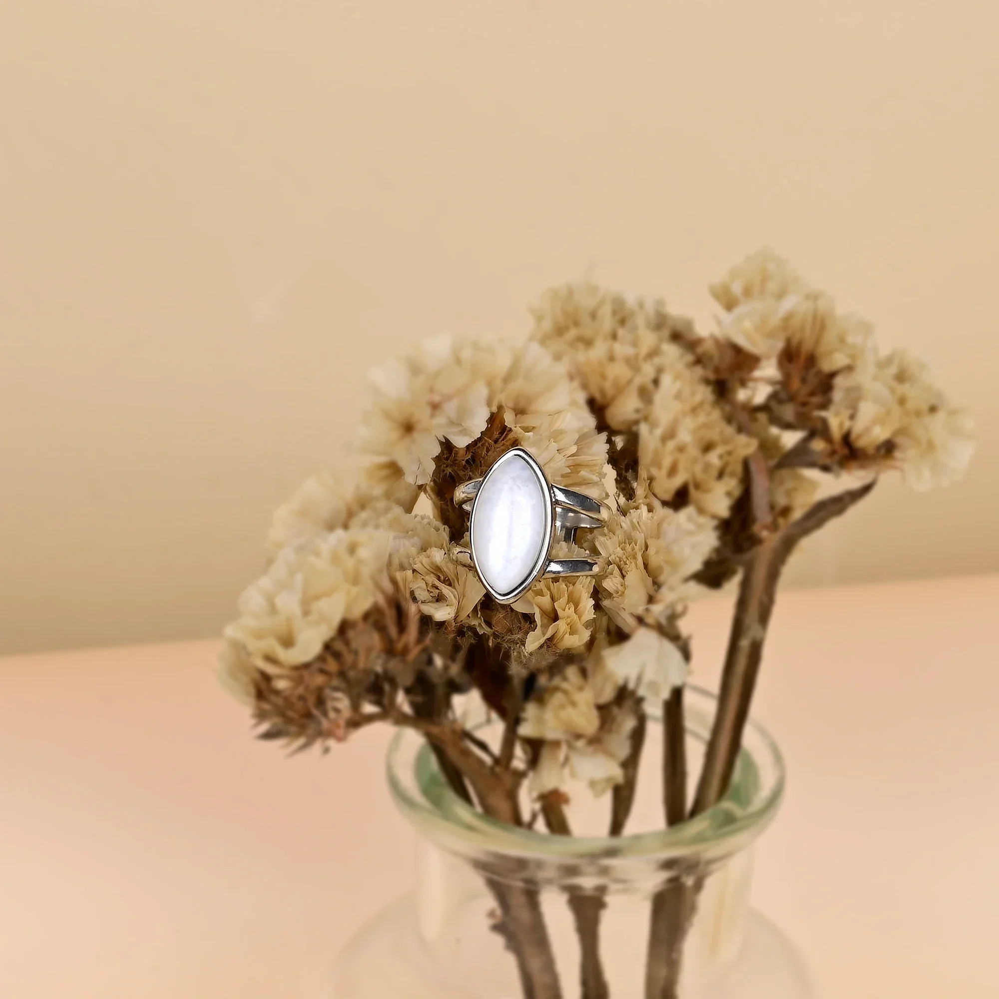 Natural Moonstone Almond Shape Silver Ring - Image 4